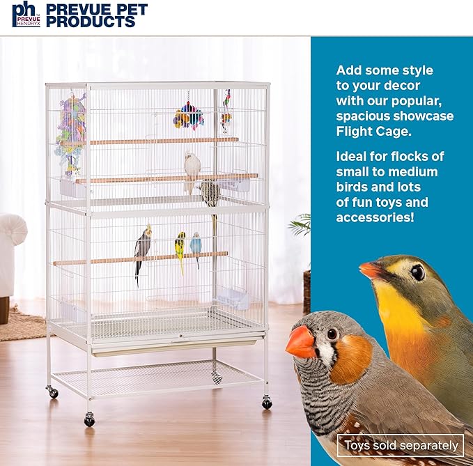 Prevue Pet Products Wrought Iron Flight Cage with Stand, Large Birdcage for Pets, Metal Cage Standing Birdcage, Chalk White