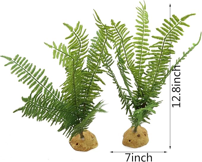 Fake Fern Plants, Reptile Plastic Terrarium Decor, Reptiles Amphibians Tank Accessories for Crested Gecko Leopard Lizard Chameleon