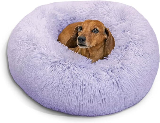 Best Friends by Sheri The Original Calming Donut Cat and Dog Bed in Shag Fur Lavender, Small 23"