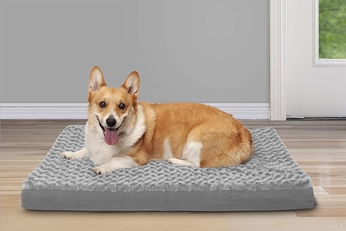 Furhaven Cooling Gel Dog Bed for Large/Medium Dogs w/ Removable Washable Cover, For Dogs Up to 55 lbs - Ultra Plush Faux Fur & Suede Mattress - Gray, Large