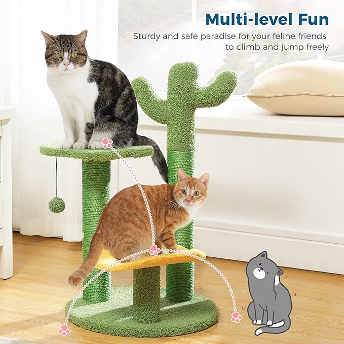 Made4Pets Cat Tree Cactus Cat Scratching Post 26” Cats Tree Tower for Indoor Cat Scratchers Kitty Tower with Flower Perch, Dangling Ball