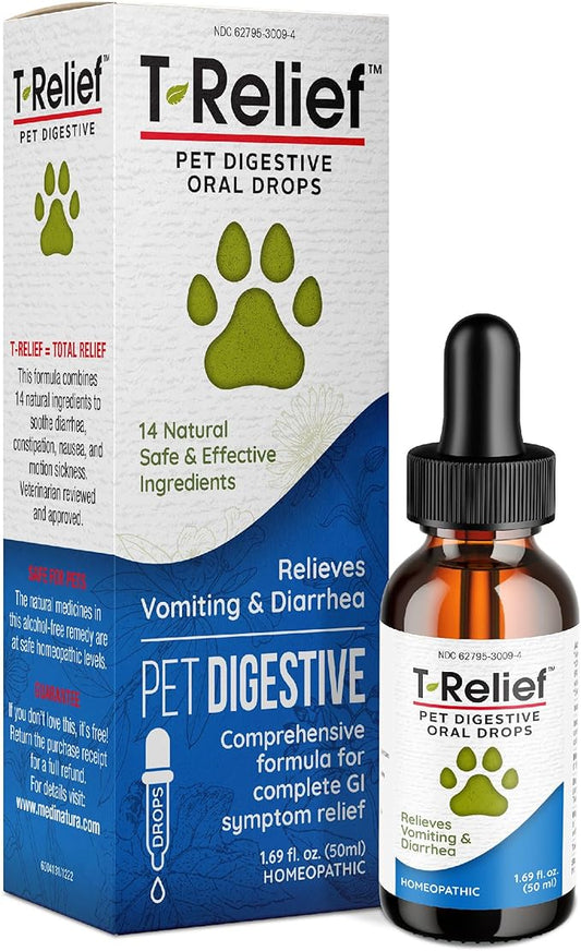 T-Relief Pet Digestive Complete GI Relief Drops for Dog & Cat Soothing Aloe + 13 Natural Homeopathic Actives Help Calm Nausea & Diarrhea from Mild Illness Food Stress or Motion Sickness - 1.69 oz