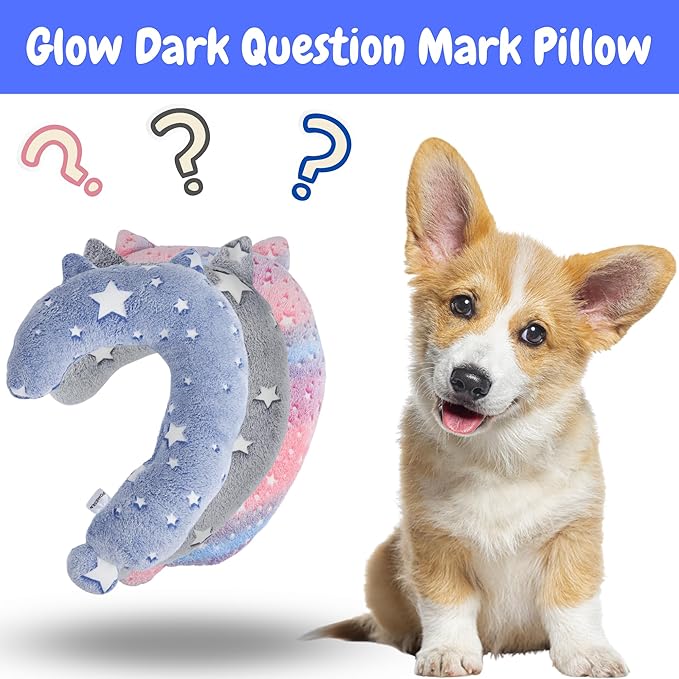 Dog Calming Pillow, Glow in The Dark Dog Throw Pillow, Soft Question Mark Pillows for Dogs, Kids, Adults, Washable Dog Bed Pillow, Cozy Dog Body Pillow Gifts (L Blue)