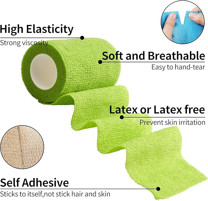 Self Adhesive Bandage Wrap 3 inch, Self Sticking Bandage Wrap, Wound Wrap Self Adherent for Wrist Ankle Sprains, Vet Wrap for Animals, 12 Pack
