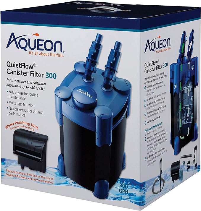 Aqueon QuietFlow Aquarium Fish Tank Canister Filter For 55-100 Gallon Aquariums