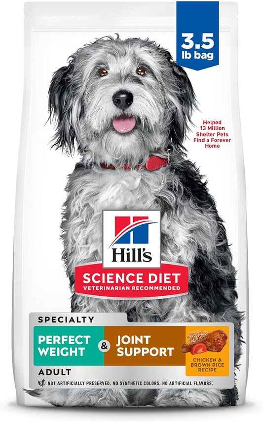 Hill's Science Diet Perfect Weight & Joint Support, Adult 1-6, Weight Management & Joint Support, Dry Dog Food, Chicken & Brown Rice, 3.5 lb Bag