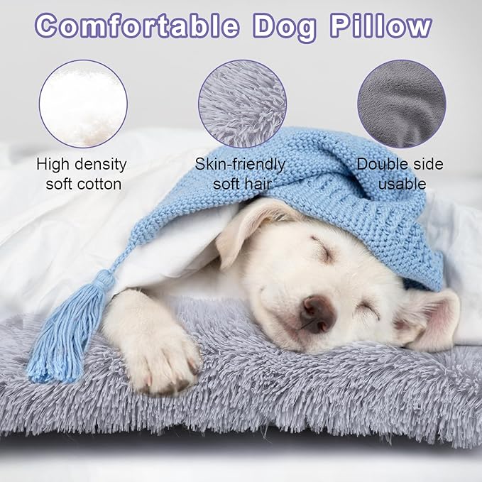 Mity rain Dog Pillow, Dog Calming Pillow for Anxiety Relive, Double Side Long Pillow for Large and Medium Dogs Joint Relief Sleeping Improve, Pet Calming Toy Gray