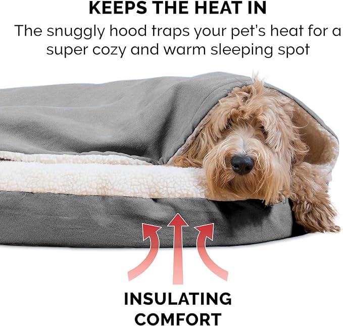 Furhaven 35" Round Memory Foam Dog Bed for Large/Medium Dogs w/ Removable Washable Cover, For Dogs Up to 50 lbs - Sherpa & Suede Snuggery - Gray, 35-inch