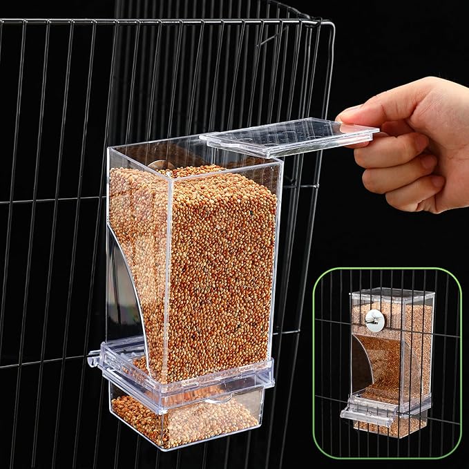 4 Pcs No Mess Bird Feeders Automatic Parrot Water Dispenser Clear Bird Seed Container Parakeet Cage Accessories for Small and Medium Birds Parrot Cockatiel Canary (Transparent,Assorted)