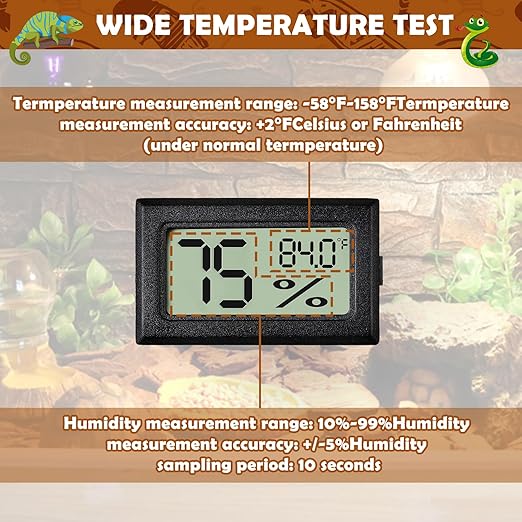 Reptile Thermometer and Humidity Gauge,2PCS Digital Adhesive Reptile Terrarium Hydrometer Thermomete,Bearded Dragon Tank Accessories,Pet Humidity Meter Supplies for Crested Gecko,Snake,Lizard