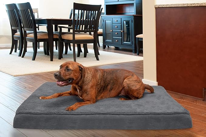 Furhaven Cooling Gel Dog Bed for Large Dogs w/ Removable Washable Cover, For Dogs Up to 95 lbs - Terry & Suede Mattress - Gray, Jumbo/XXL