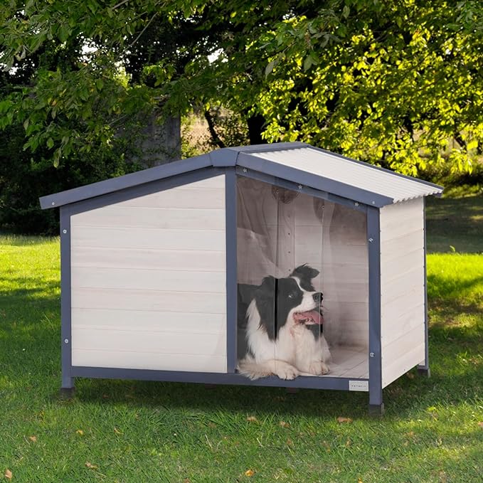 Petsfit Large Dog House, 46.5" L x 31.7" W x 32.5" H PVC Roof Outdoor Dog House for Small Medium Large Dogs, Durable Dog House for Easy Clean and Assemble, White