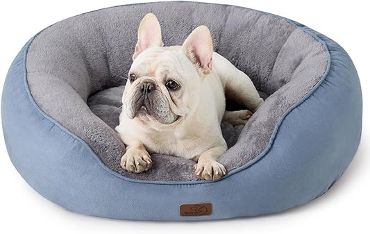 Bedsure Dog Bed for Medium Dogs - Round Washable Medium Pet Bed, Anti-Slip Donut Fluffy Plush Indoor Fur Cat Bed, 30 inches, Frost Blue