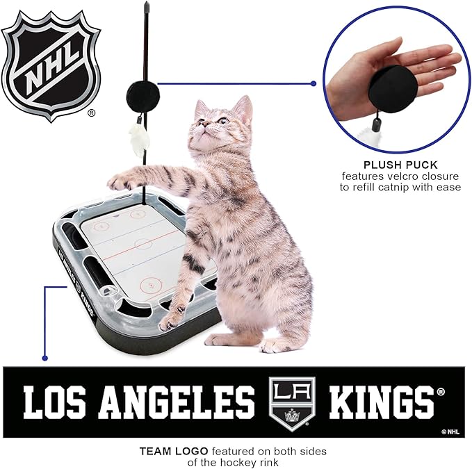 Pets First Cat Scratching Toy NHL Los Angeles Kings Hockey Field Cat Scratcher Tiy with Interactive Cat Ball Bell in Tracks. 5-in-1 CAT Toy