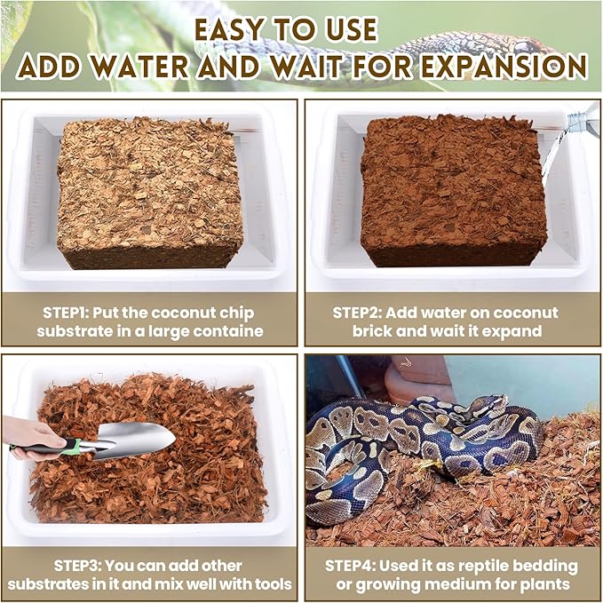 Coconut Chip Substrate for Reptile 60 Quart Natural Loose Coco Husk Chip Reptile Substrate Bedding for Snakes, Lizards, Gekos, Toad, Tortoise, Ball Pythons, Frogs, Amphibians Terrarium Tanks