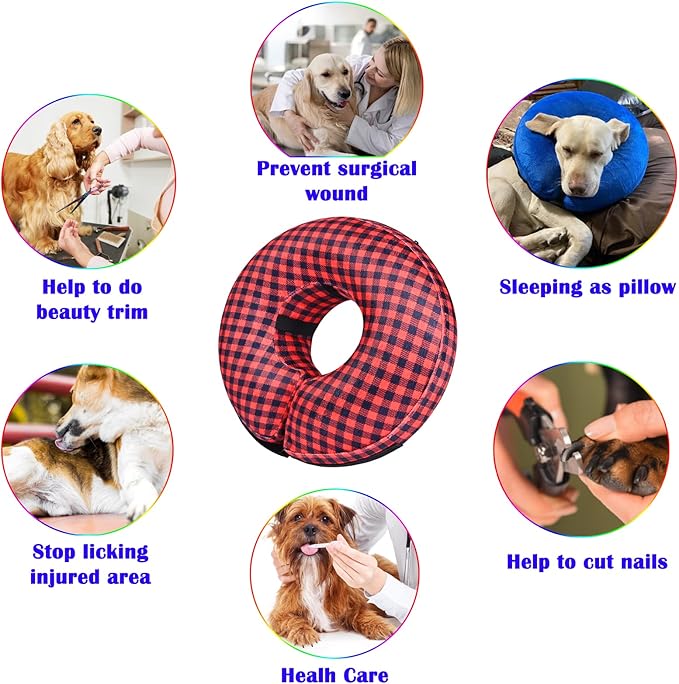 Katoggy Inflatable Dog Cone Collar for Dogs After Surgery, Soft Adjustable Blow up Donut Dog E-Collar for Small Medium Large Dog and Cats