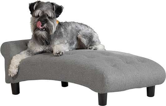 Paws & Purrs Modern 21" Wide Pet Chaise Lounge Bed for Small to Medium Dog or Cat, 28.8" L x 20.3" W x 13.3" Th, Gray