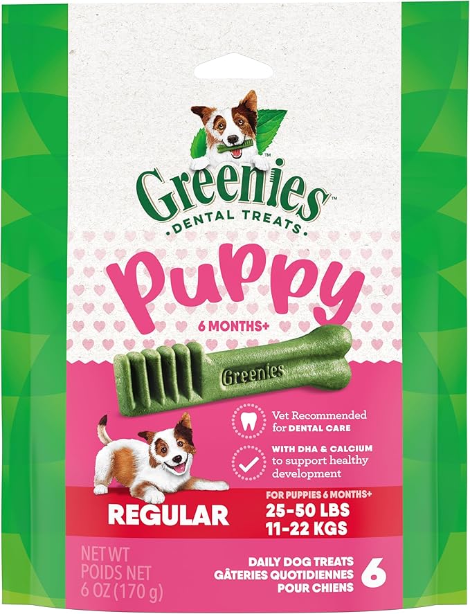 Greenies Puppy Regular Size Natural Dental Dog Treats, 6 oz. Pack (6 Treats)