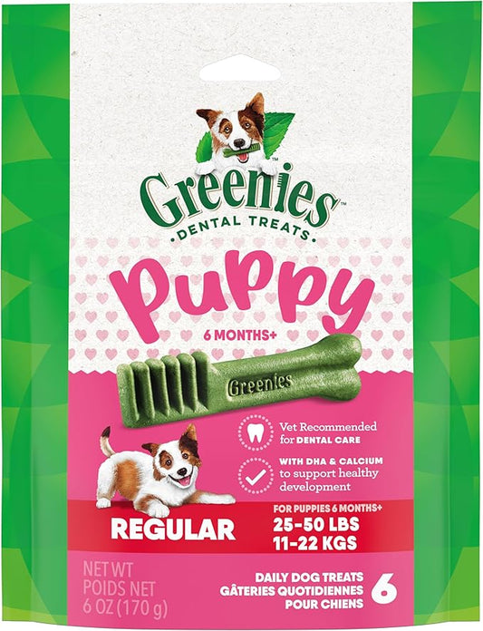 Greenies Puppy Regular Size Natural Dental Dog Treats, 6 oz. Pack (6 Treats)