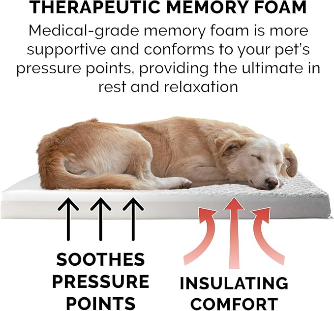 Furhaven Memory Foam Dog Bed for Large/Medium Dogs w/ Removable Washable Cover, For Dogs Up to 55 lbs - Ultra Plush Faux Fur & Suede Mattress - Gray, Large