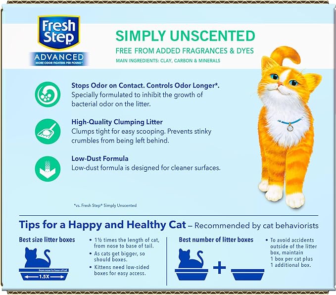 Fresh Step Clumping Cat Litter, Unscented, Advanced Long Lasting Odor Control Kitty Litter with Activated Charcoal, 37 lb