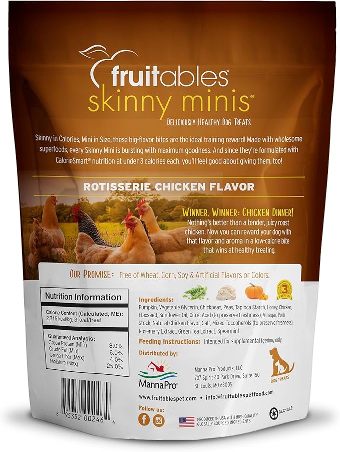 Fruitables Skinny Mini Dog Treats – Healthy Treats for Dogs – Low Calorie Training Treats – Free of Wheat, Corn and Soy – Rotisserie Chicken – 5 Ounces