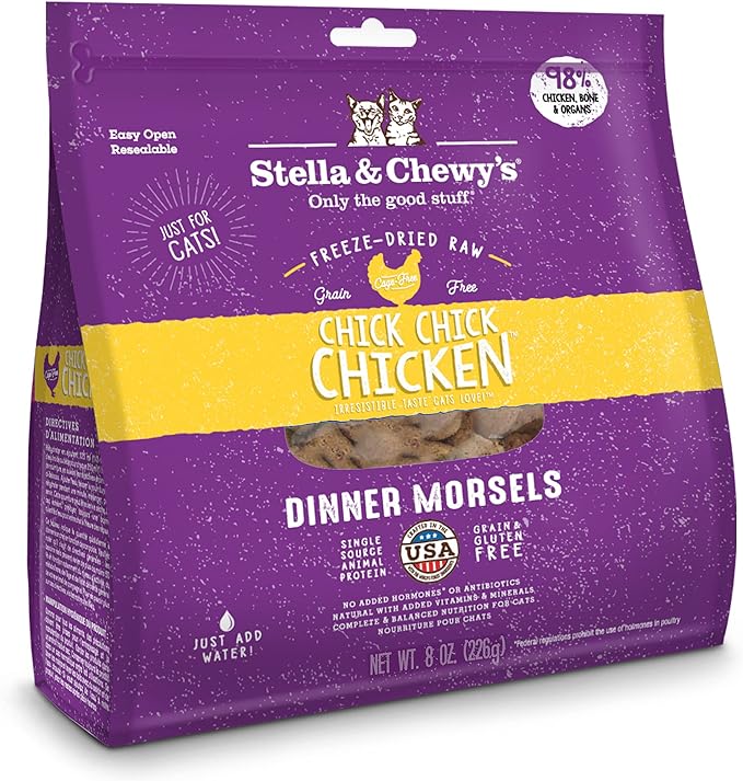 Stella & Chewy's Freeze-Dried Raw Chick, Chick, Chicken Dinner Morsels Grain-Free Cat Food, 8 oz bag