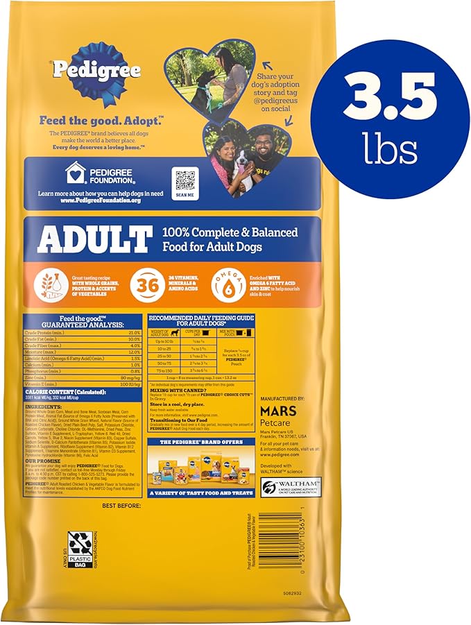 PEDIGREE Complete Nutrition Adult Dry Dog Food Roasted Chicken, Rice & Vegetable Flavor Dog Kibble, 3.5 lb. Bag