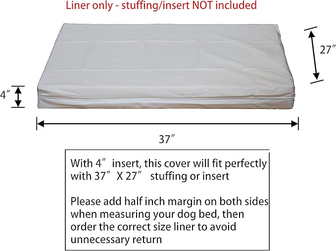 Elite DIY Durable Dog Bed Dog Pillow Pet Bed Removable Waterproof Liner with Zipper - Elite White Waterproof Dog Bed Liner only