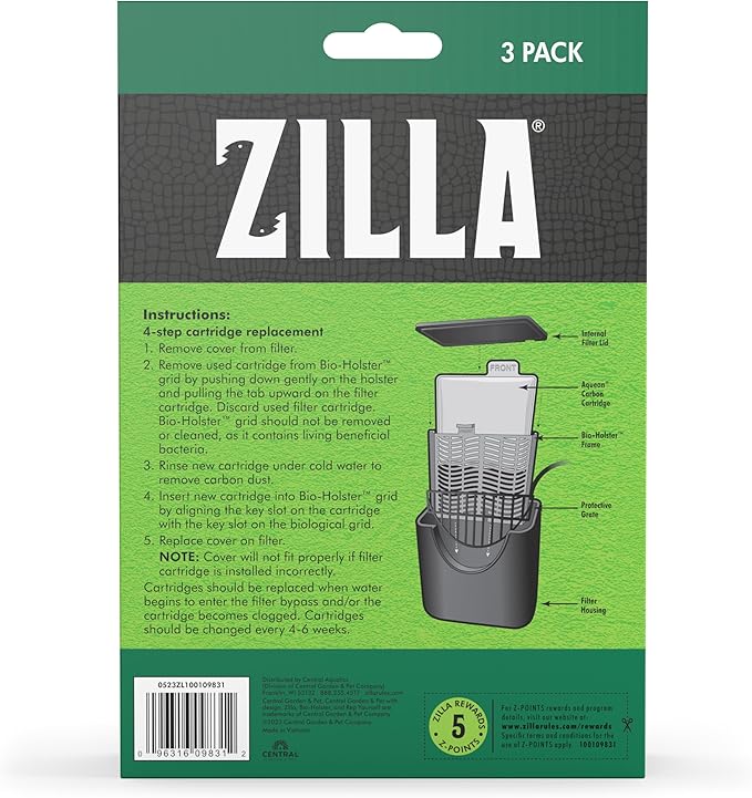 Zilla Reptile Pet Terrarium Water Filter Replacement Cartridge, Large, 3-Pack