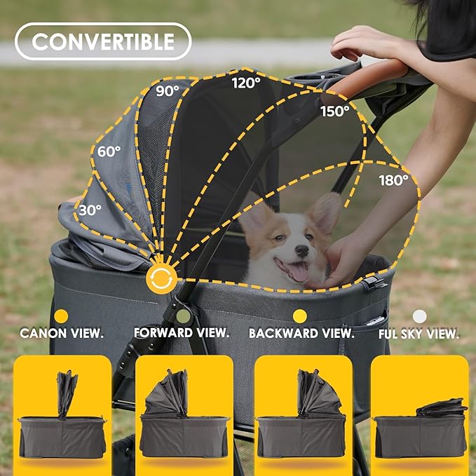 3 in 1 Folding Dog Stroller, Pet Folding Stroller, 4 Wheels Dog/Cat Puppy Stroller w/Removable Travel Carrier for Small/Medium Pet, Waterproof Pad, Car Seat, Sun Shade