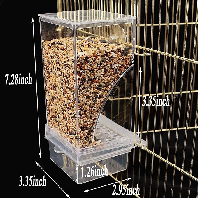 Hamiledyi No Mess Bird Cage Feeder Automatic Parrot Seed Feeders with Perch Acrylic Transparent Seed Food Container Cage Accessories for Small and Medium Parakeets Lovebirds