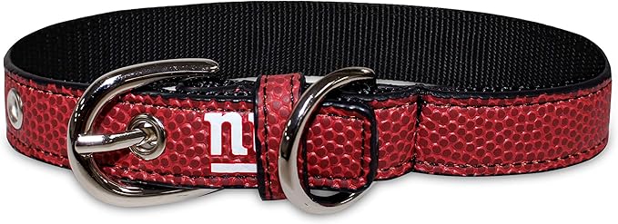 Pets First Tough Leather Pet Collar NFL New York Giants Premium Dog Collar, Limited Edition, Size Small. Best & Strongest Heavy-Duty Dog Collar!