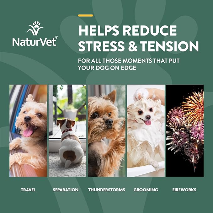 NaturVet Quiet Moments Calming Aid Dog Supplement, Helps Promote Relaxation, Reduce Stress, Storm Anxiety, Motion Sickness for Dogs (Quiet Moments Plus Hemp, 180 Soft Chews)