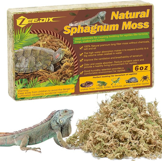 ZeeDix 6OZ Sphagnum Moss for Reptiles, 8QT Premium Dried Moss for Terrarium Long Fibered Leopard Gecko Moss Natural Sphagnum Peat Moss Bedding for Frogs Anoles Snake Turtle Plants