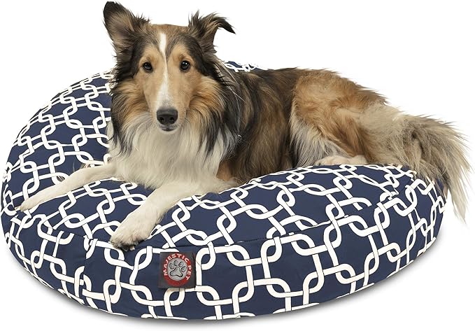 Navy Blue Links Medium Round Indoor Outdoor Pet Dog Bed With Removable Washable Cover By Majestic Pet Products