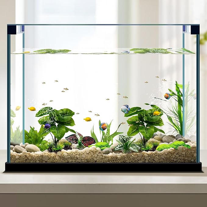 Reptile Artificial Plants, Terrarium Plants Decorations Supplies, Aquarium Fish Tank Plant, Amphibian Habitat Hideout Tank Accessories(M Set-4pcs/D)