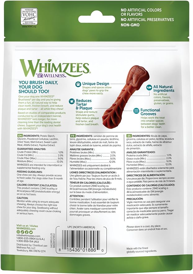 WHIMZEES by Wellness Brushzees Natural Grain Free Dental Dog Treats, Small Breed, 14 count