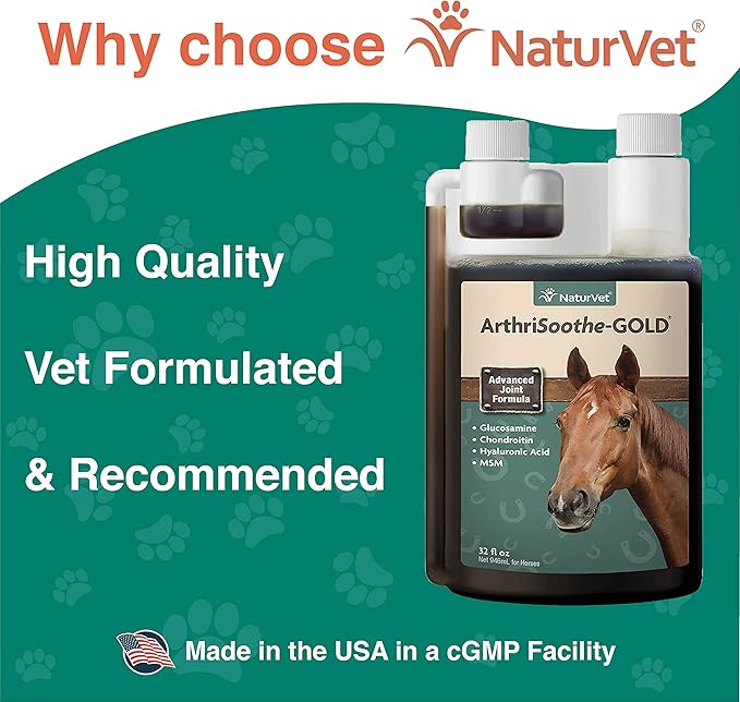 NaturVet ArthriSoothe-GOLD Advanced Equine Glucosamine Joint Supplement Formula for Horses, Liquid, Made in the USA, 32 Ounce