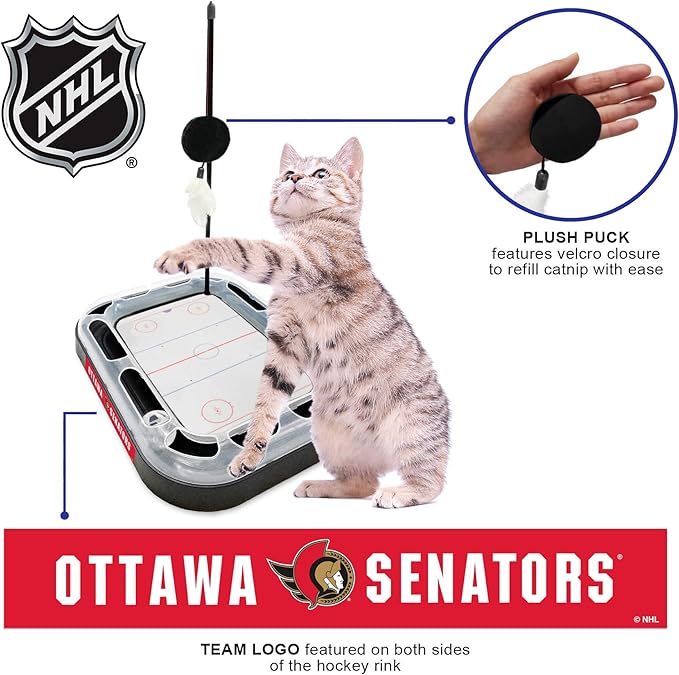 Pets First Cat Scratching Toy NHL Ottawa Senators Hockey Field Cat Scratcher Tiy with Interactive Cat Ball Bell in Tracks. 5-in-1 CAT Toy