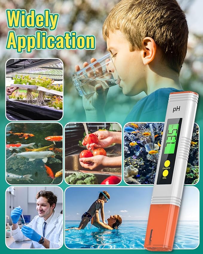 PH Meter for Water, PH Tester 0.01High Accuracy Water Quality Tester with 0-14 PH Measurement Range, PH Meter for Household Drinking, Pool, Aquarium, Aquaculture, Lab, Beer Brewing & Wine