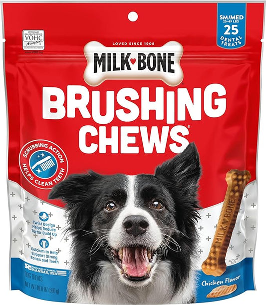 Milk-Bone Original Brushing Chews, 25 Small/Medium Daily Dental Dog Treats Scrubbing Action Helps Clean Teeth