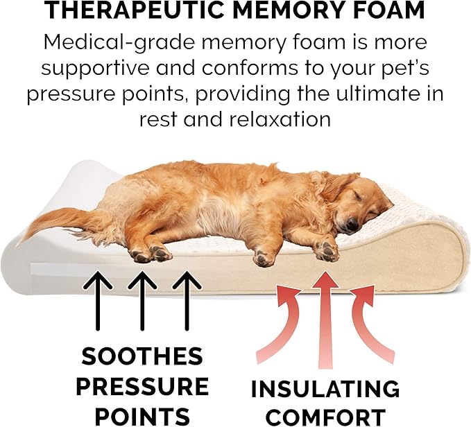 Furhaven Memory Foam Dog Bed for Large Dogs w/ Removable Washable Cover, For Dogs Up to 150 lbs - Ultra Plush Faux Fur & Suede Luxe Lounger Contour Mattress - Cream, Jumbo Plus/XXL