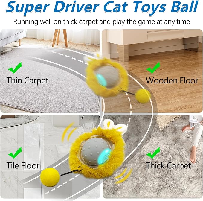 Motion Activate Interactive Cat Toys - Automatic Moving Ball Toys for Indoor Cats, Self Rotating Ball with Lights, Electric Cat Mice Toys, USB Rechargeable, Auto On/Off