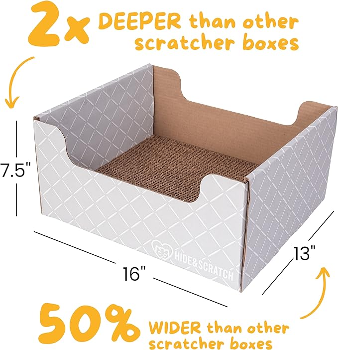 Hide & Scratch Extra-Large Heavy Duty Cardboard Cat Scratcher Box and Cat Bed with Refillable Scratch Pad