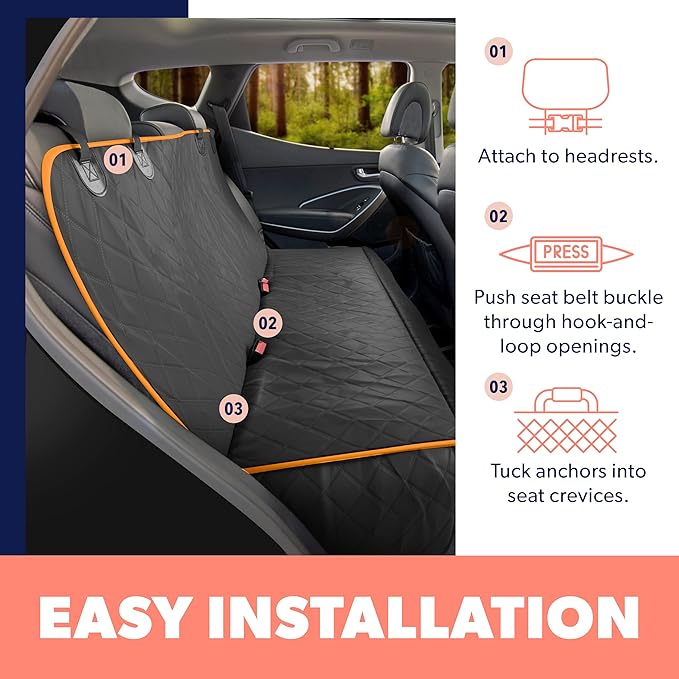 Active Pets Dog Car Seat Cover for Back Seat - Waterproof Pet Back Seat Cover for Trucks, Sedans & SUVs - Use with Chom Chom Roller Pet Hair Remover. Orange XL