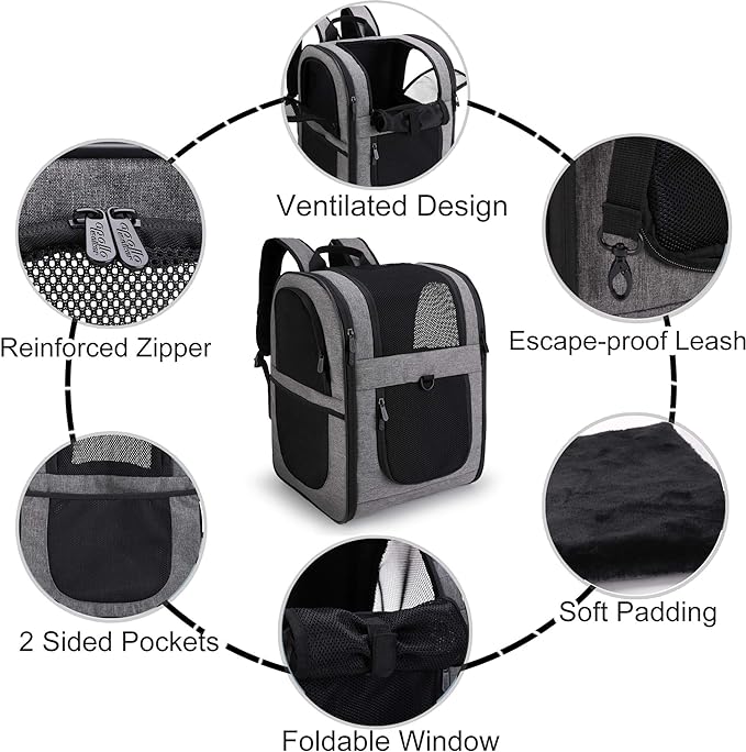 Apollo Walker Pet Carrier Backpack for Large/Small Cats and Dogs, Puppies, Safety Features and Cushion Back Support | for Travel, Hiking, Outdoor Use (Gray)