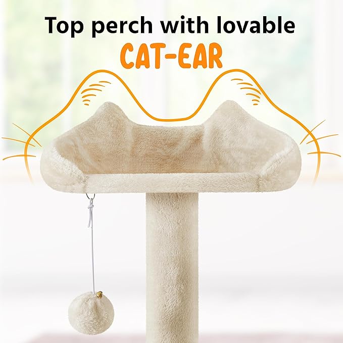 Yaheetech XL Cat Tree, 80in Multi-Level Cat Tower w/Cat Scratching Posts, Double Cat Condo, Perched Platforms and Dangling Balls, Cat Stand House for Kittens Pet, Beige