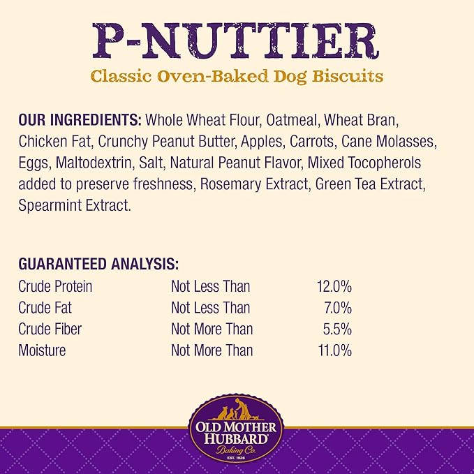 Old Mother Hubbard by Wellness Classic P-Nuttier Natural Dog Treats, Crunchy Oven-Baked Biscuits, Ideal for Training, Large Size, 3.3 pound bag