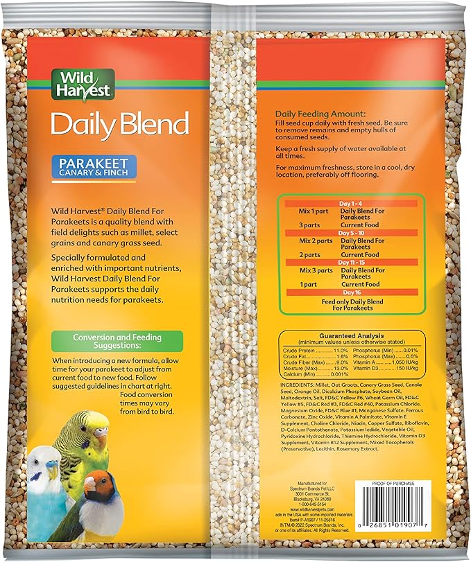 Wild Harvest P-A1907 Wh Daily Blend Parakeet 5No. Bag